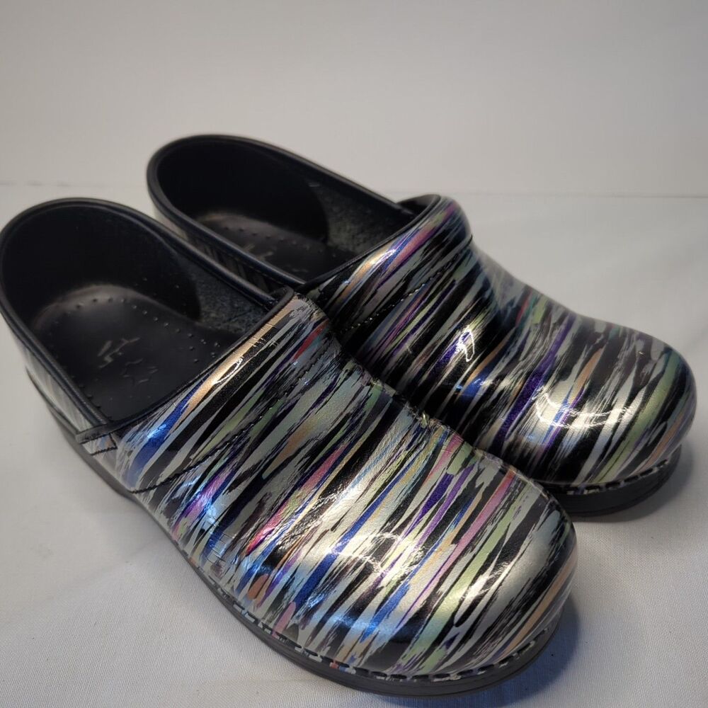 Dansko Women's Pro XP Multicolor Stripe Metallic Comfort Shoes Clogs- Size 7.5